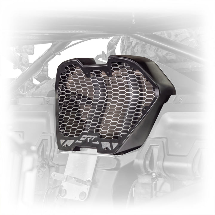 Laser cut aluminum vent panel aligned to grille frame