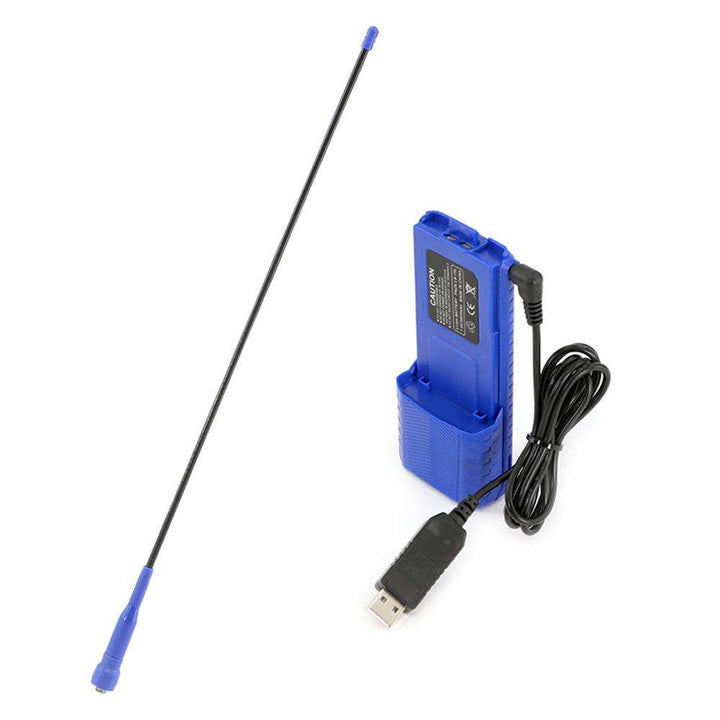 Rugged Radios GO FURTHER BUNDLE - for V3 and RH5R Handheld Radios - Long Range Antenna , XL Battery , and USB Charging Cable - Rugged Terrain