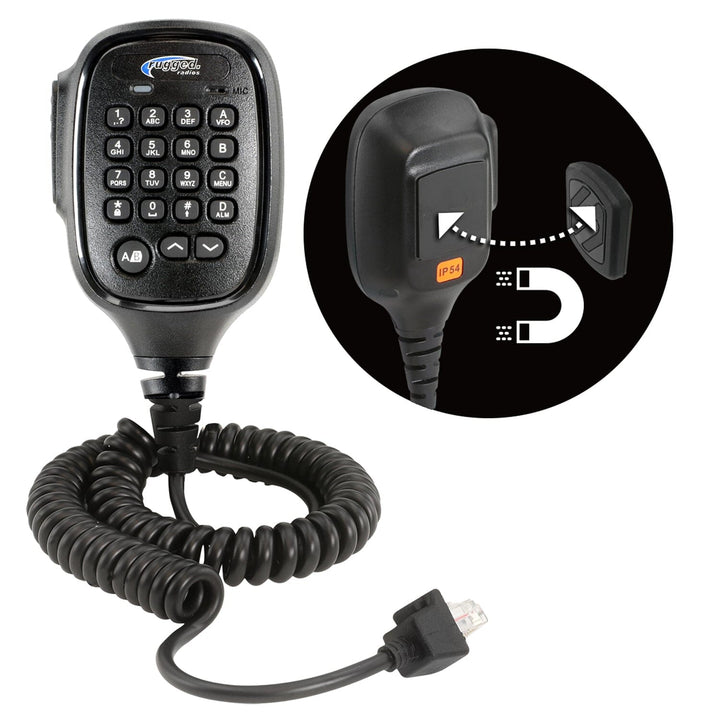 Rugged Radios Hand Mic for RDM - DB Mobile Radios with Scosche Surface Magnetic Mount - Rugged Terrain