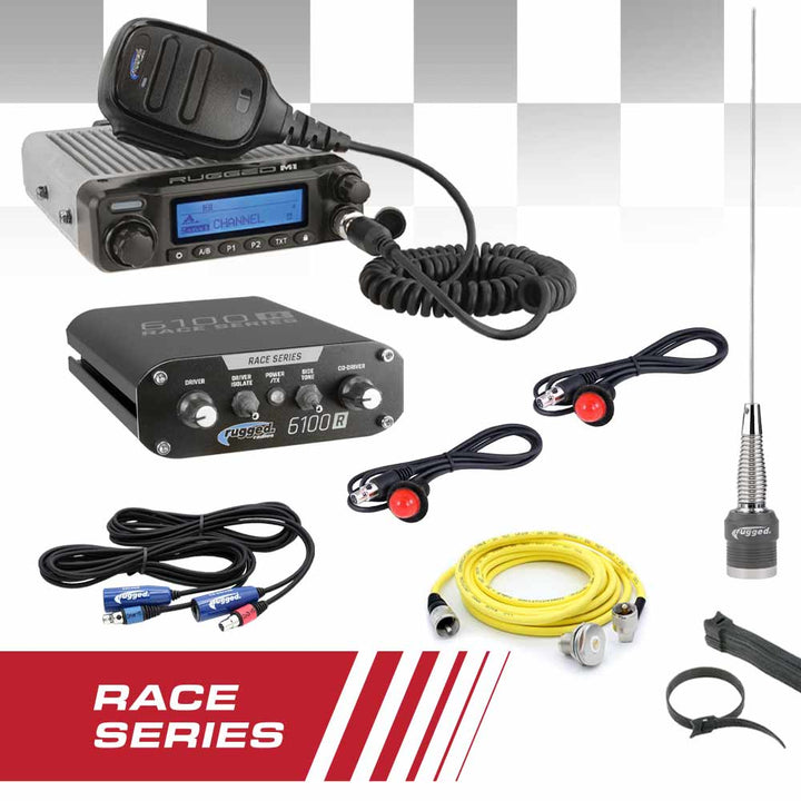 Rugged Radios Offroad Race Kit - Complete RACE SERIES Communication Kit with M1 RACE SERIES Radio and 6100 RACE SERIES Intercom - Rugged Terrain