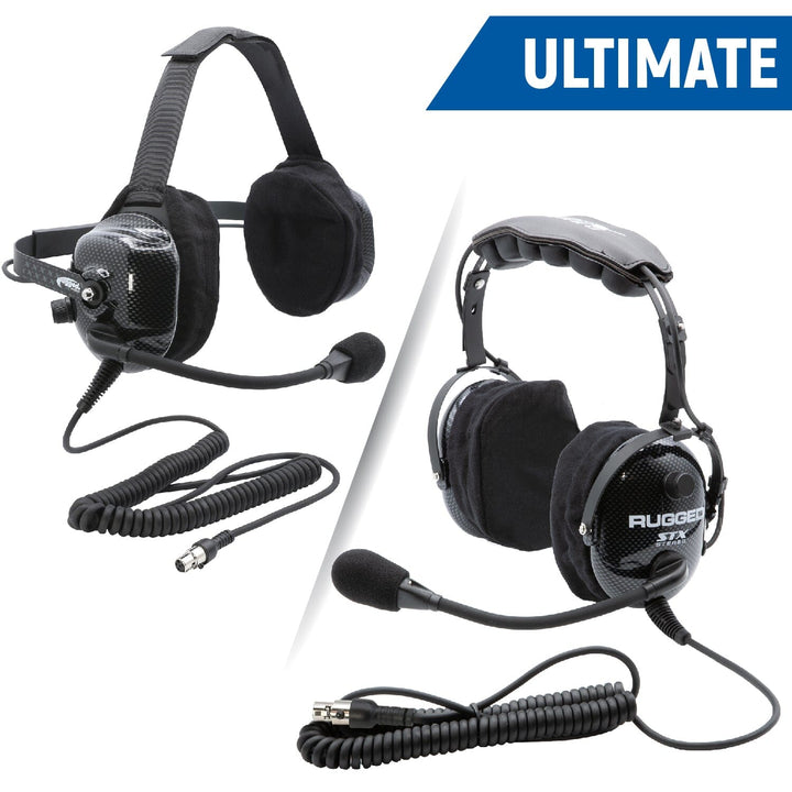 Rugged Radios ULTIMATE HEADSET for STEREO and OFFROAD Intercoms - Over The Head or Behind The Head - Rugged Terrain