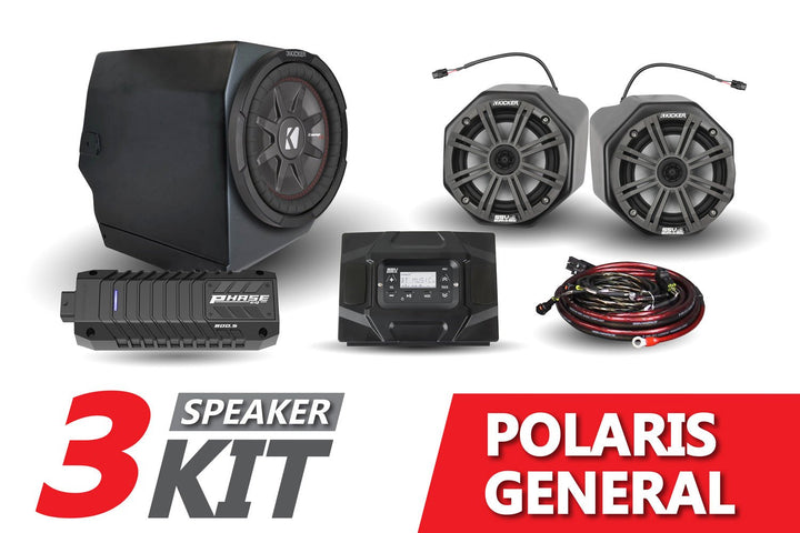 2016 - 2022 Polaris General Complete Kicker 3 - Speaker Plug - & - Play System - Rugged Terrain