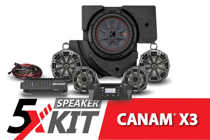 2017 - 2023 CanAm X3 Complete Kicker 5 - Speaker Phase X Plug - and - Play System - Rugged Terrain