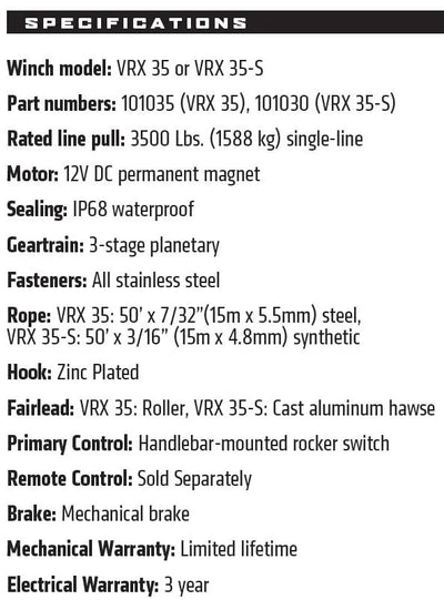 AJK Offroad Warn VRX 3500 LBS Winch - Rugged Terrain