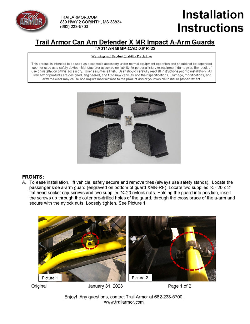 Trail Armor iMpact A-Arm Guards | 2022+ Can Am Defender HD10 / HD9