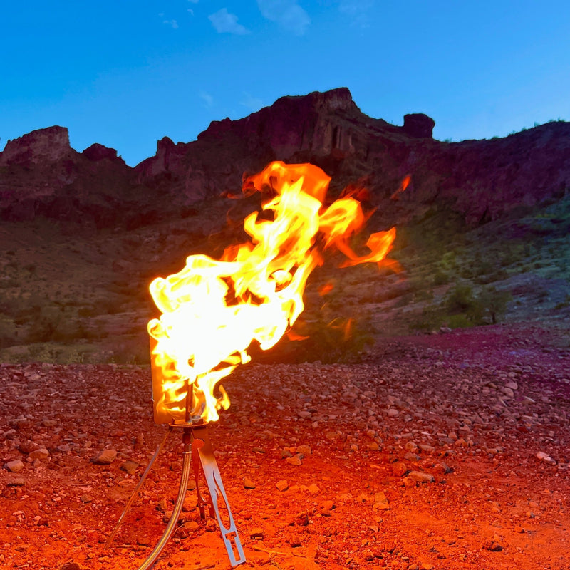 Tripod Torch Compact Portable Propane Campfire Kit - Rugged Terrain
