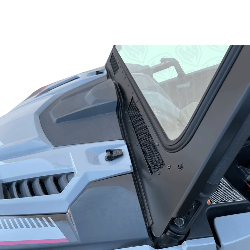 close up view front vent installed windshield moto armor