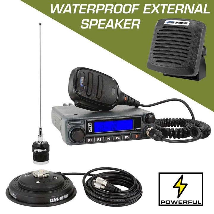 Rugged Radios Adventure Radio Kit - GMR45 Powerful GMRS Mobile Radio Kit and External Speaker - Rugged Terrain