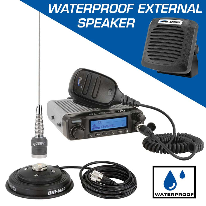 Rugged Radios Adventure Radio Kit - M1 Waterproof Powerful Business Band Mobile Radio Kit and External Speaker - Rugged Terrain