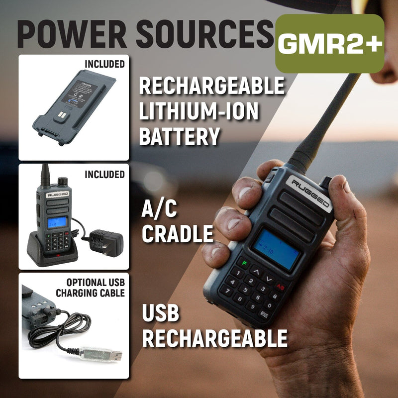 BUNDLE - Rugged GMR2 GMRS and FRS Two Way Handheld Radio with Hand Mic