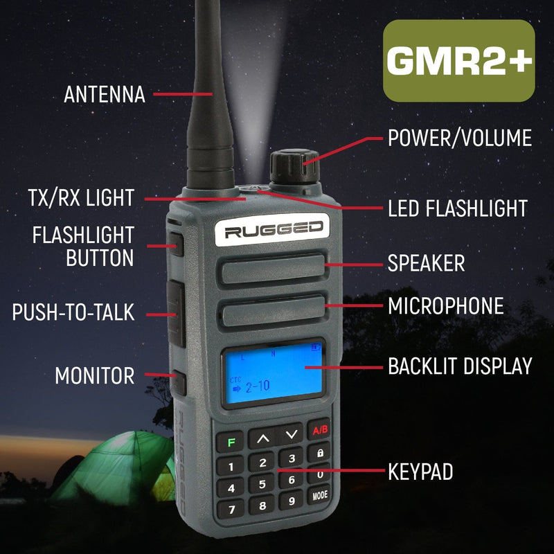 GREAT OUTDOORS PACK - GMR2 GMRS and FRS Two Way Handheld Radios with Lapel Mics and XL Batteries