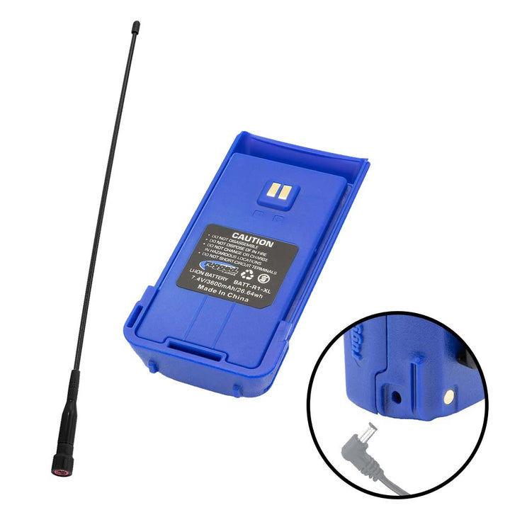 Rugged Radios BUNDLE - Long Range Upgrade for Rugged R1 Handheld Radios - Antenna and XL Battery - Rugged Terrain