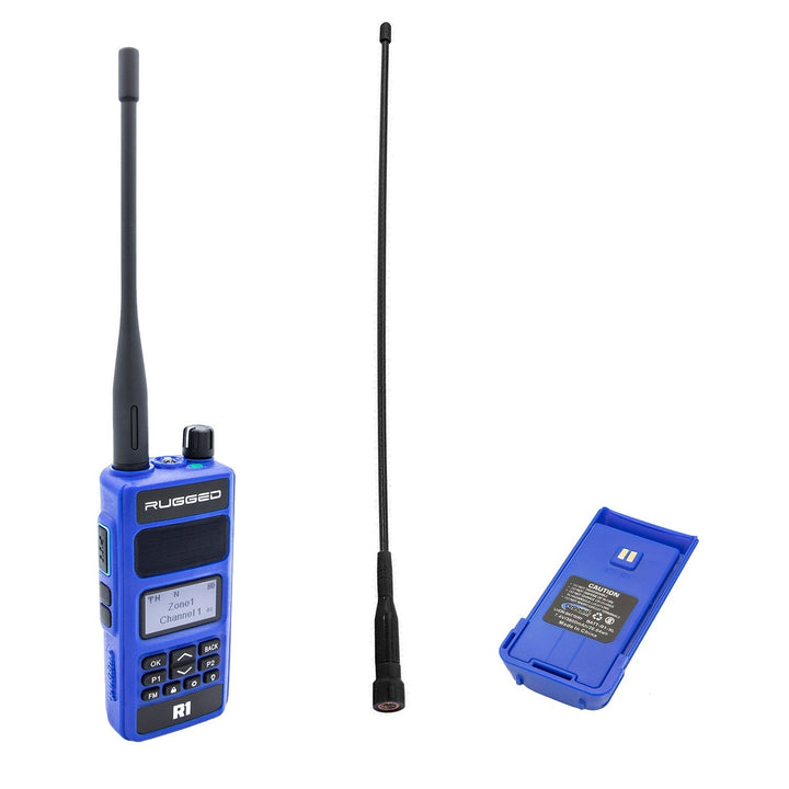 Rugged Radios BUNDLE - R1 Handheld Radio with Long Range Antenna and High Capacity Battery - Rugged Terrain