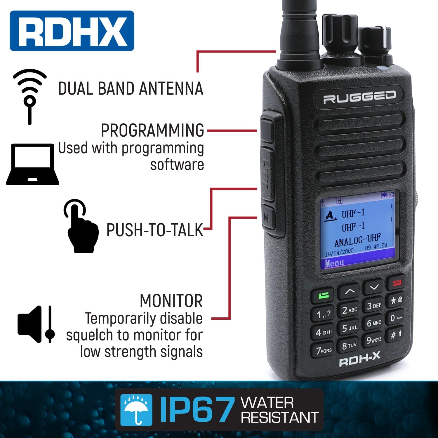 Hey Rugged Digital Rugged Radios Rugged RDH-X Waterproof Business Band Handheld - Digital ...