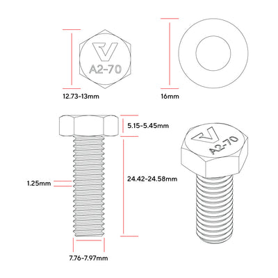 M8x25mm UTV Beadlock Hardware Kit Zinc