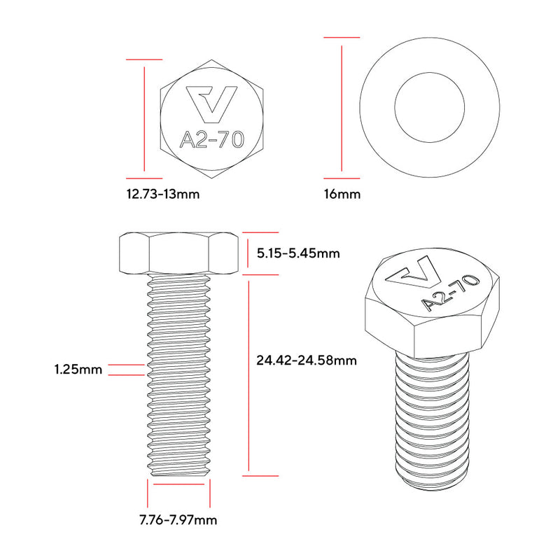 M8x25mm UTV Beadlock Hardware Kit Zinc