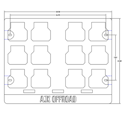 AJK Offroad 1.0 Milwaukee Packout Mounting Plate Dimensions