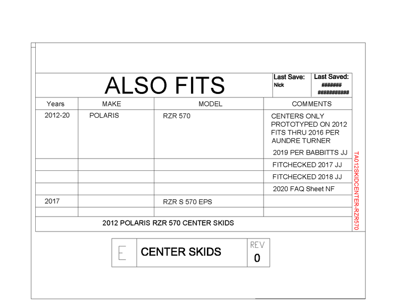 Trail Armor Center Skids | 2012-20  Polaris RZR 570 \ RZR S 570  (Vehicle Fitment)