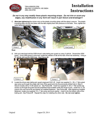 Trail Armor A-Arm Guard | 2011-20 Can-Am Commander 800 / 1000 / Max (Installation Instructions)