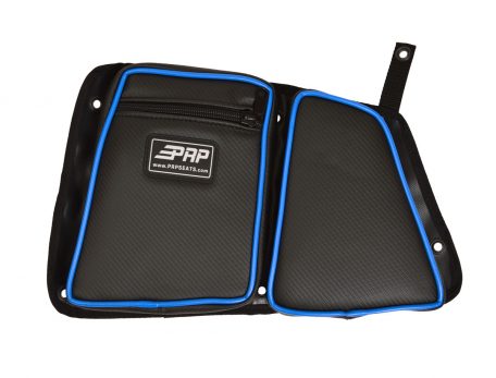 PRP Door Bag w/Knee Pad for stock Rear Drivers Door Black w/Blue Piping - RZR XP 1000/XP Turbo/XP Turbo S/S4 900