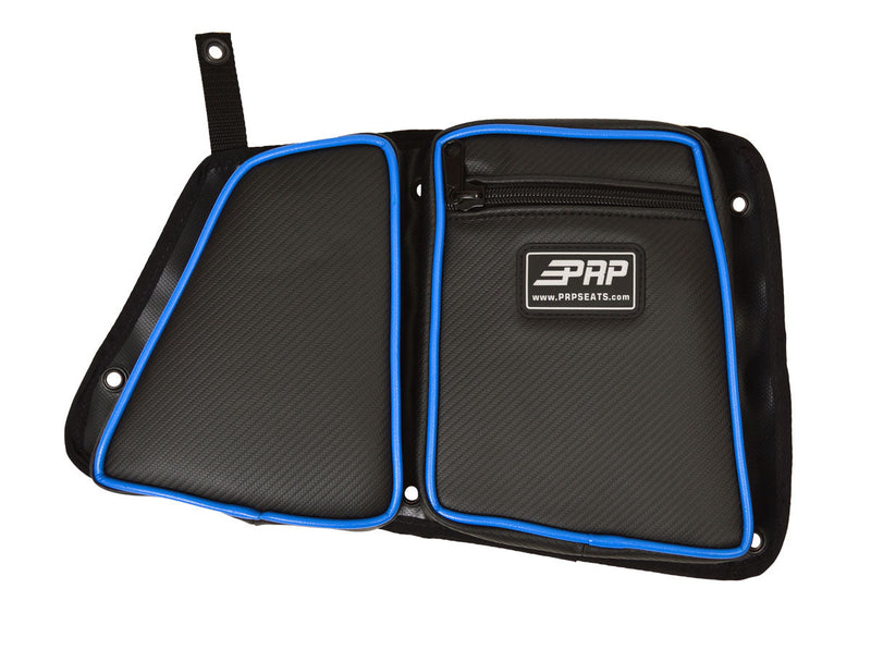 PRP Door Bag w/Knee Pad for stock Rear Passenger Door Black w/Blue Piping- RZR XP 1000/XP Turbo/XP Turbo S/S4 900