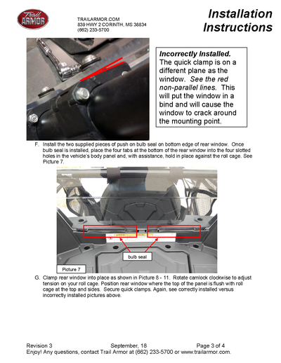 Trail Armor Window Dust Shield | 2014-16  Polaris Sportsman ACE 325 \ Rear 570 (Installation Instructions)
