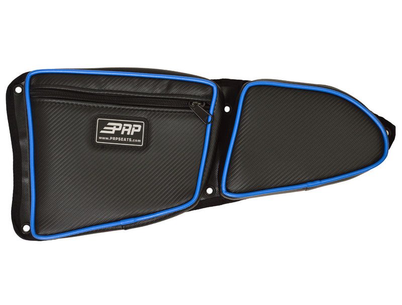PRP Door Bag w/Knee Pad for stock Drivers Door Black w/Blue Piping - RZR XP 1000/XP Turbo/XP Turbo S/900 XC/S 900/1000 Trail