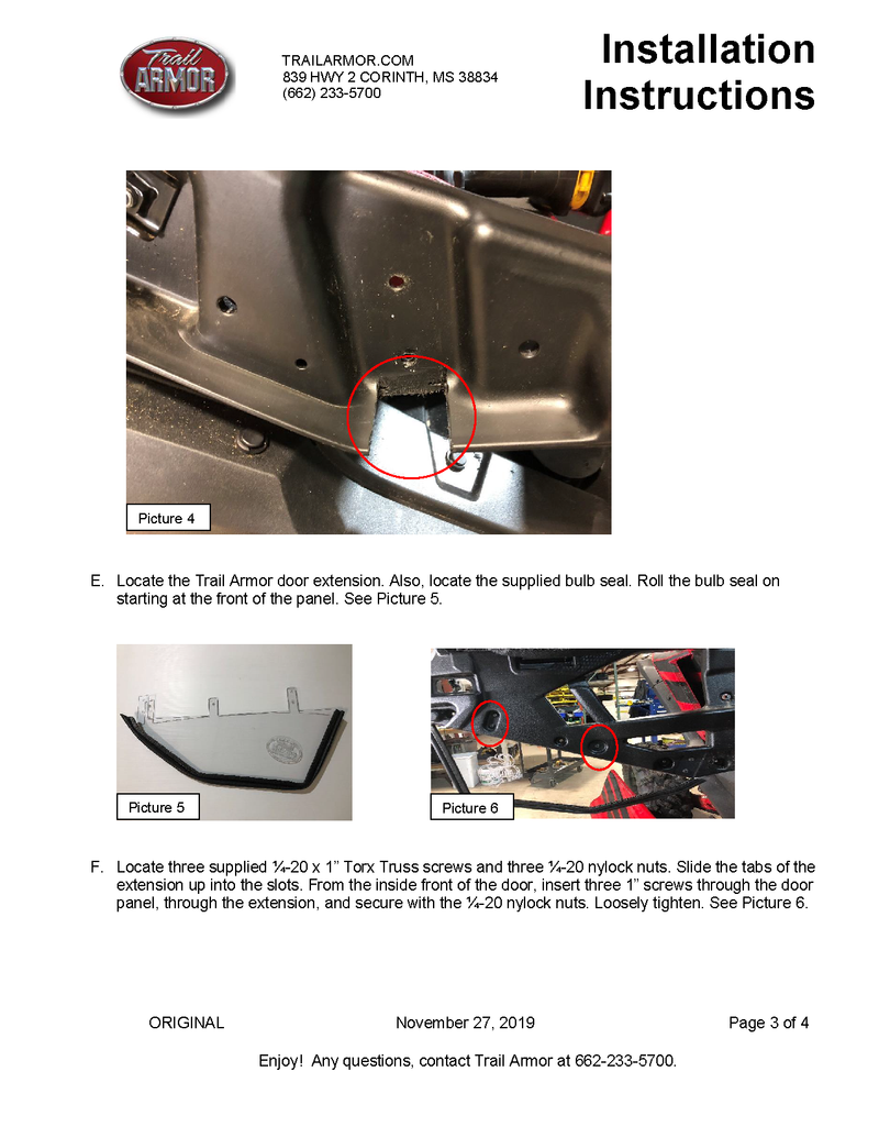 Trail Armor Lower Door Insert Kit | 2020-22  Honda Talon 1000X-4 (Installation Instruction)