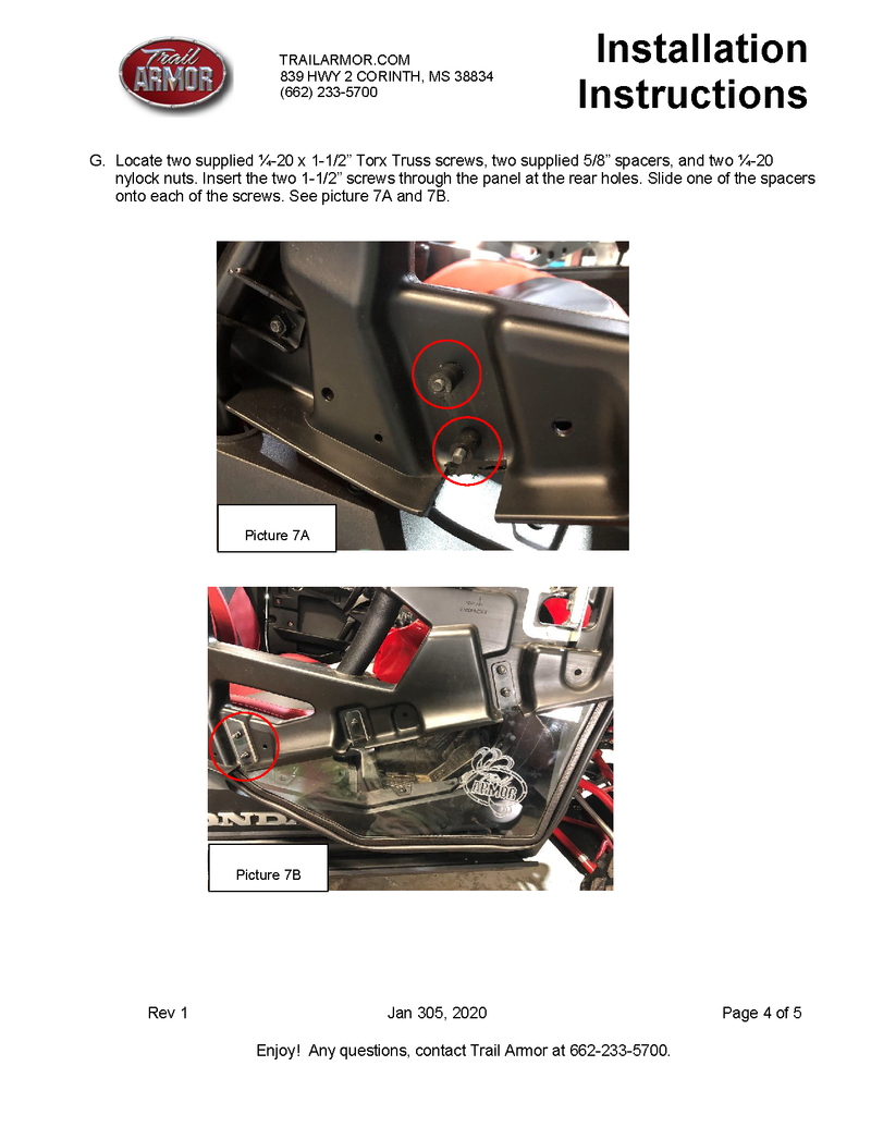 Trail Armor Lower Door Insert Kit | 2019-21 Honda Talon 1000  (Installation Instruction)
