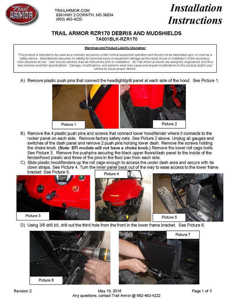 Trail Armor Half Door Style Debris and Mud ShieldS | 2009-21 Polaris RZR 170 (Installation Instruction)