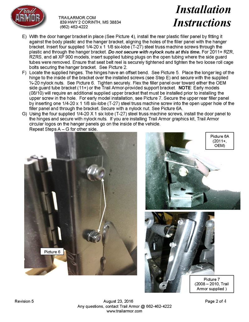 Trail Armor Door Debris Shields SLIMLINE | 2012-17 RZR 800 \ RZR 900 \RZR S 570 Model (Installation Instruction)