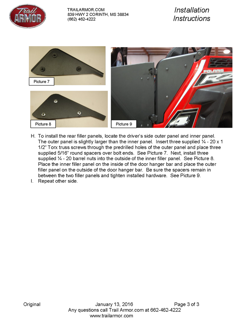 Trail Armor GenX Doors | 2015-20 RZR XP 1000 \ RZR XP Turbo EZ Model (Installation Instruction)