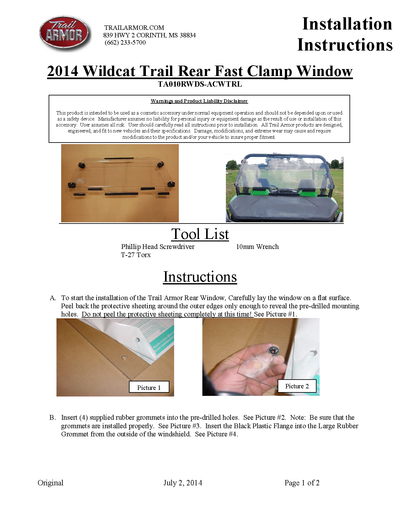 Trail Armor Wildcat Window Dust Seal | 2014-17  Wild Trail \ Wild Sport Model (Installation Instructions)