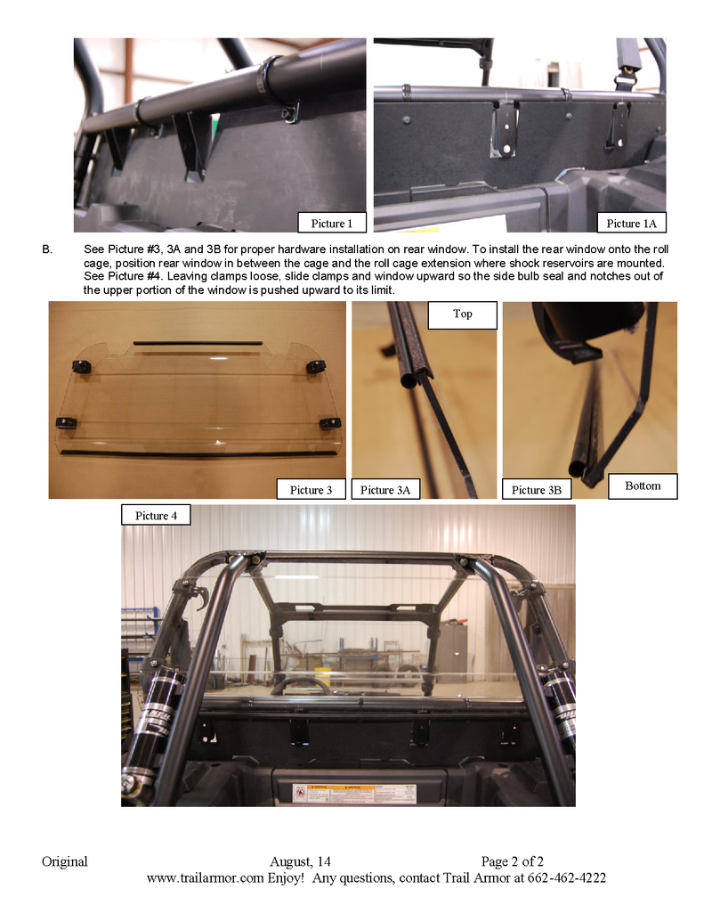 Trail Armor Polaris  Hard Rear Window | 2014-22 RZR 4 XP 1000 Model (Installation Instruction)