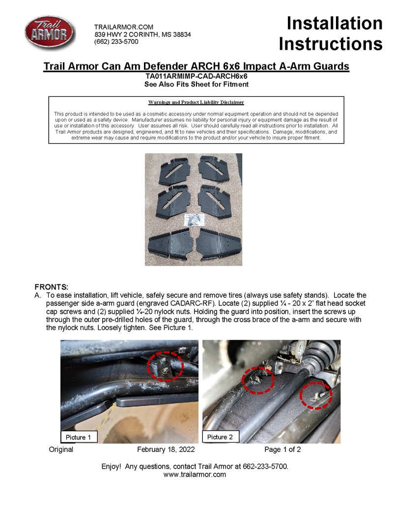 Trail Armor A-Arm Guards | 2020-23 Can-Am Defender 6x6 (Installation Instruction)