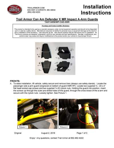 Trail Armor A-Arm Guards | 2018-21 Can-Am Defender Max (Installation Instruction)