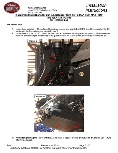 Trail Armor iMPACT A-Arm Guards | 2017-23 Can-Am Defender Models (Installation Instructions)