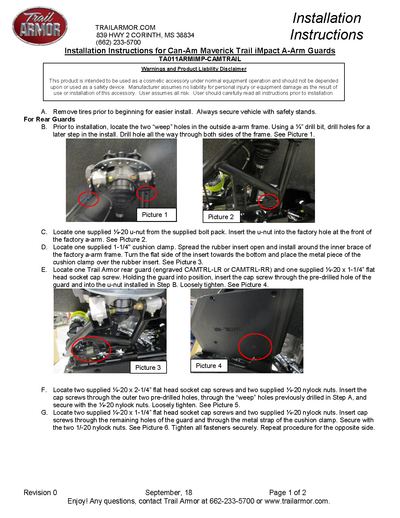 Trail Armor iMpact A-Arm Guards | 2018-23 Can Am Maverick Trail (Installation Instruction)
