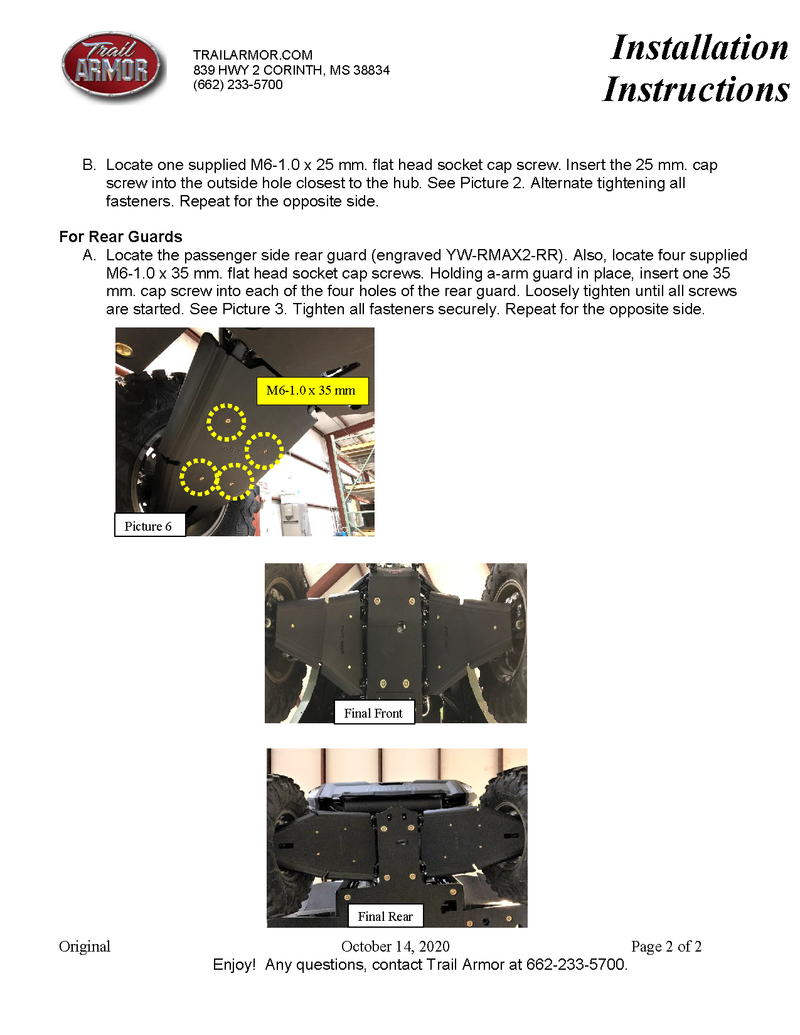 Trail Armor iMpact A-Arm Guards | 2021-22 Yamaha Wolverine RMAX2 Model (Installation Instruction)