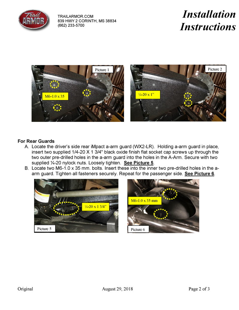 Trail Armor iMpact A-Arm Guards Yamaha | 2019-22   Wolverine X2 \ X4 XTR Model (Installation Instruction)