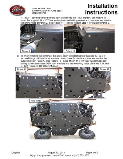 Trail Armor Skid Plates | 2011-14 Can-Am Commander 800 /DPS /XT/ 1000 (Installation Instruction)