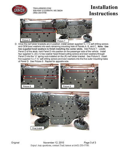 Trail Armor Skid Plates | 2015-20 Can-Am Commander 800/ DPS/ XT /1000 (Installation Instruction)