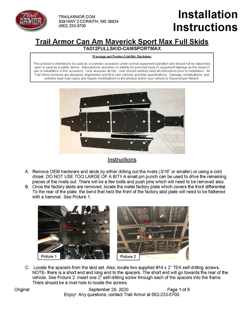 Trail Armor Full Skids | 2020-22 Can-Am Maverick Sport Max DPS (Installation Instruction)