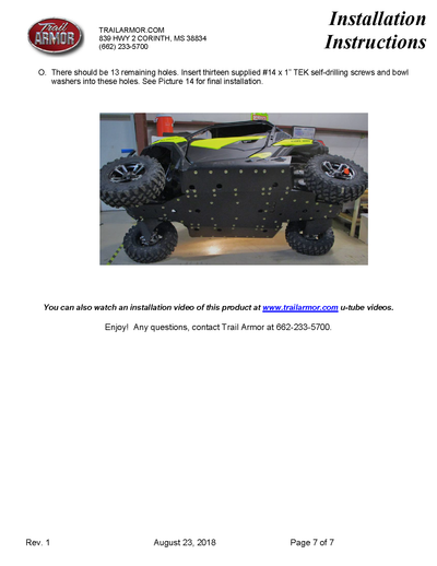 Trail Armor Skid Plate | 2018-19 Can-Am Maverick Trail / Sport ( Installation Instruction)