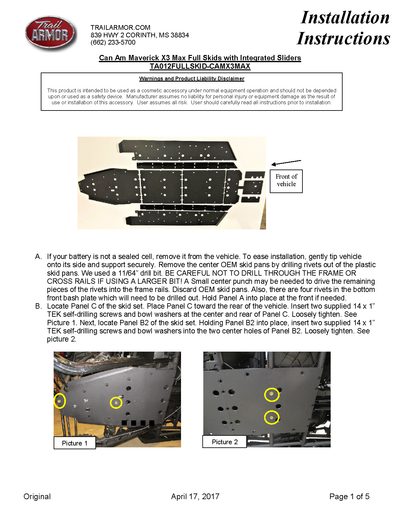 Trail Armor Full Skid Plate | 2017-2021 Can-Am Maverick X3 Max Models (Installation Instructions)