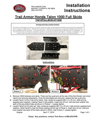 Trail Armor Full Skid Plate | 2019+ Honda Talon X / R