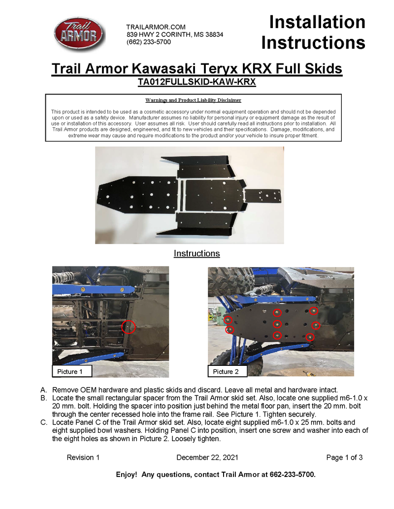 Trail Armor Full Skid Plate | 2020+ Kawasaki KRX 1000