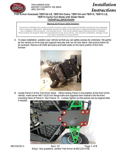 Trail Armor Full Skids with Slider Nerfs | 2012-22 kawasaki Teryx 4 ( Installation Instructions)