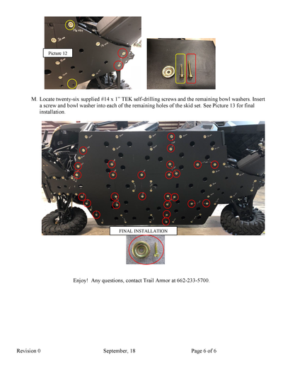 Trail Armor Skid Plates | 2019-20 Polaris Ranger 1000 / XP 1000 (Installation Instruction)