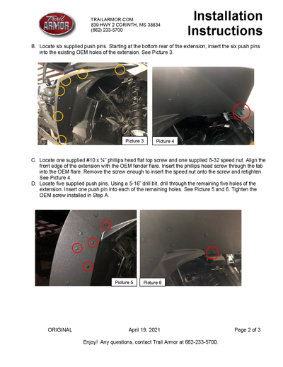 Trail Armor Mud Flap Fender Extensions | 2021-22 Can-Am Commander XT \ DPS \ Max (Installation Instruction)